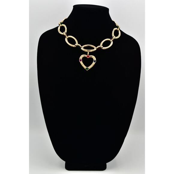 Givenchy Vintage Cabochon Heart Collar Necklace Crystal Chunky RARE Signed Bin7B - Picture 6 of 16